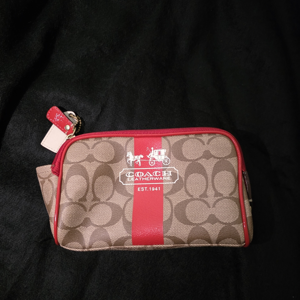 Coach Brown and Red Wristlet